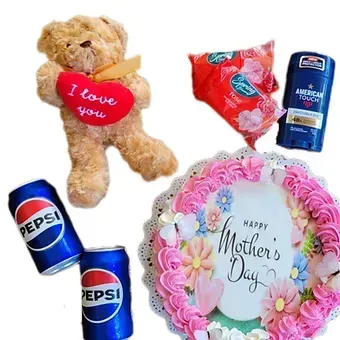 Cake mama- peluche -aseo-refresco 7 u