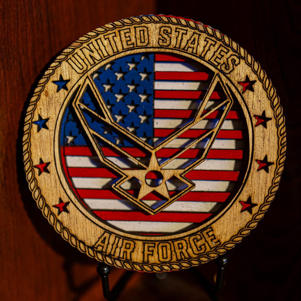 Handcrafted 3-Layer Wooden U.S. Air Force Emblem – Hand-Painted Military Ornament