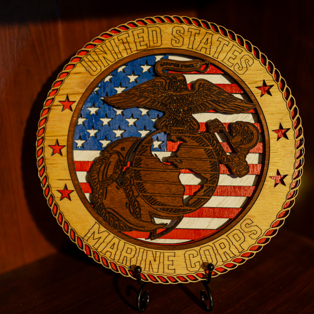 Handcrafted 3-Layer Wooden US Marine Corps Emblem – Hand-Painted Military Ornament