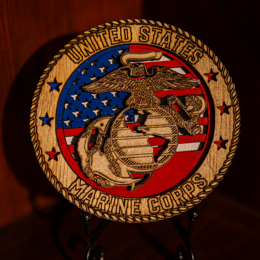 Handcrafted 3-Layer Wooden US Marine Corps Emblem – Hand-Painted Military Ornament