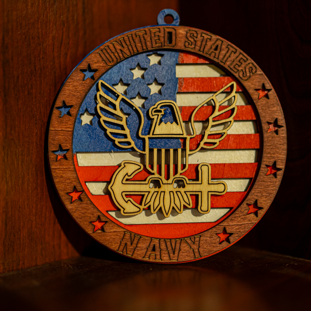 Handcrafted 3-Layer Wooden U.S. Navy Emblem – Hand-Painted Military Ornament
