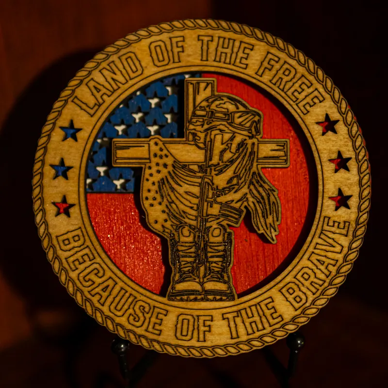Handcrafted 3-Layer Veterans “Land of the Free” Wooden Plaque