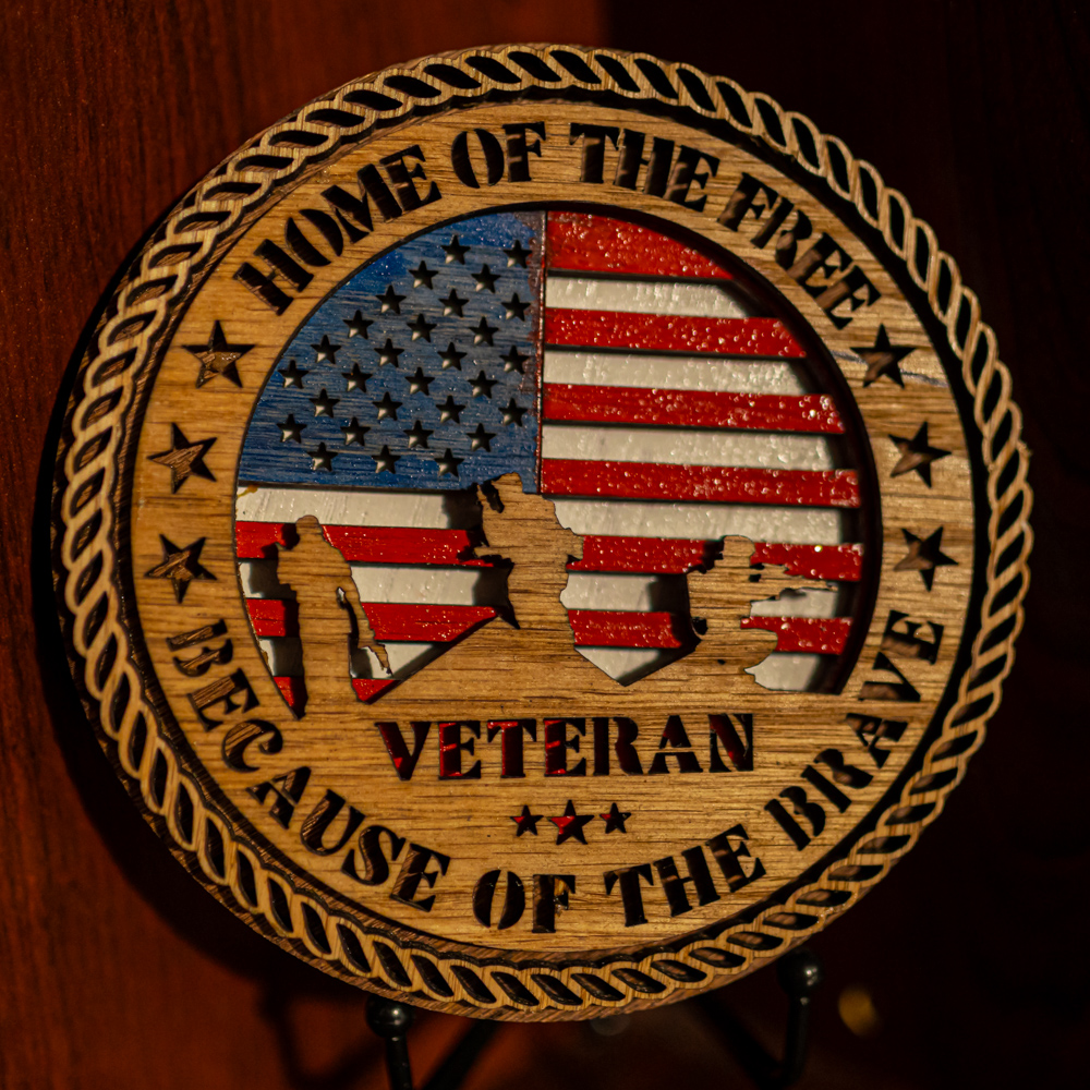 Handcrafted 3-Layer Veterans “Land of the Free” Wooden Plaque