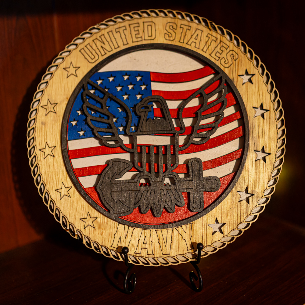 Handcrafted 3-Layer Wooden U.S. Navy Emblem – Hand-Painted Military Ornament