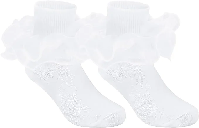 Zando Girls White Lace Ruffle Socks