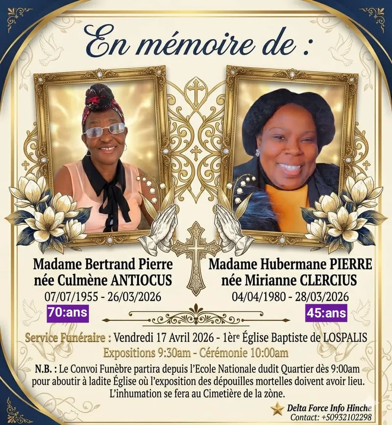 Souvenir de Mme Bertrand Pierre née Culmène Antiocus & Mme Hubermane Pierre née Mirianne Clercius — Photo 1