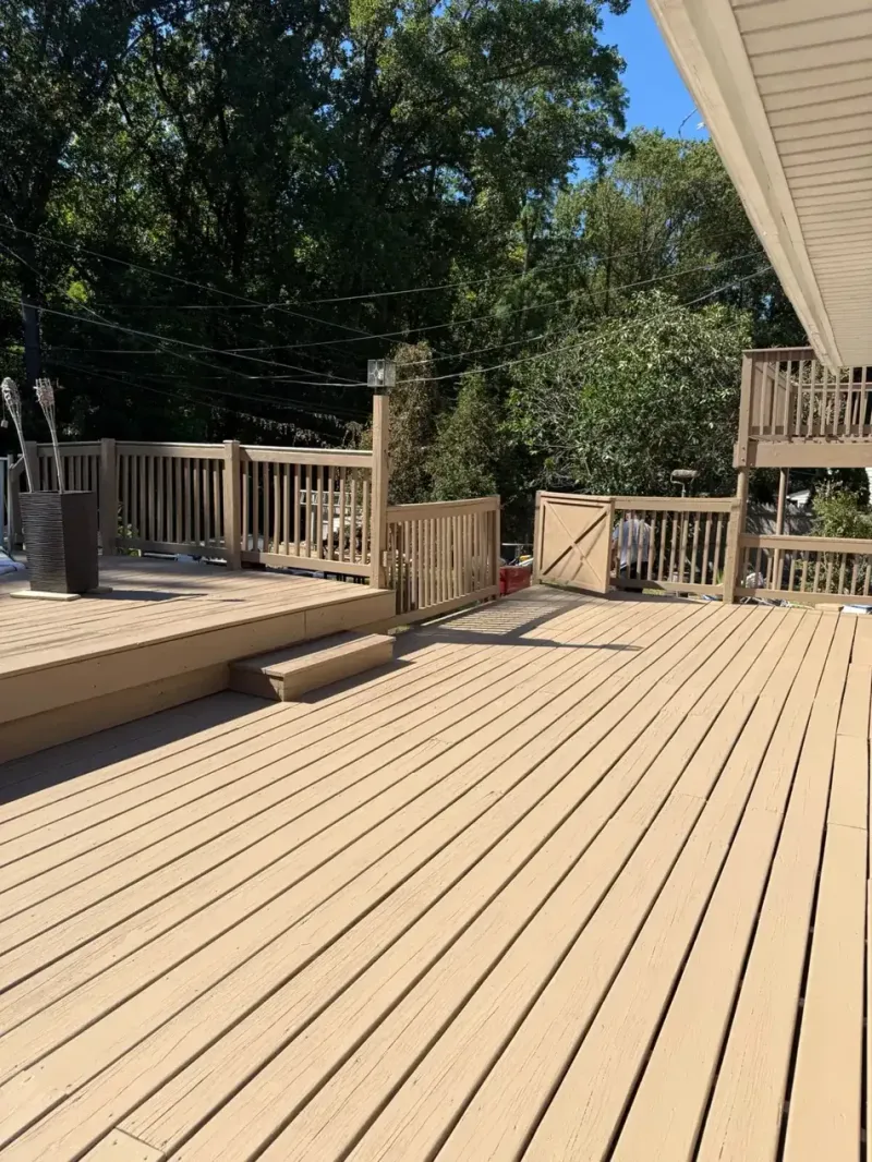 Multi-level backyard deck after staining and surface protection