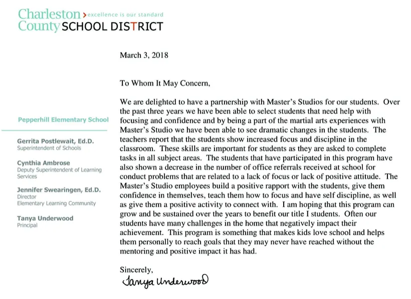 Testimonial letter from a school partner