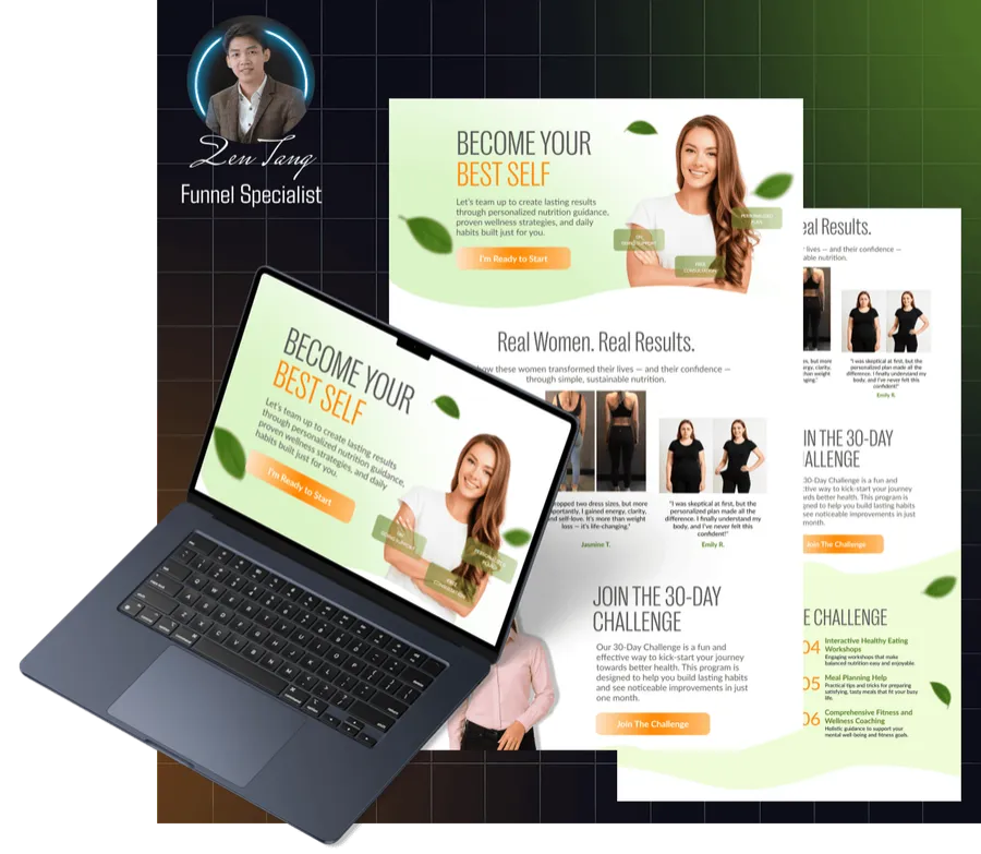 “Become your best self” nutrition coaching page