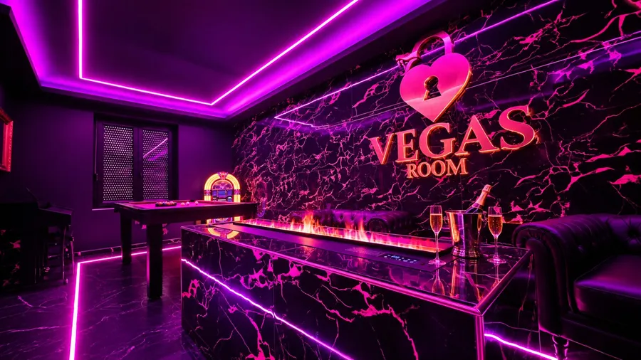 Salon de la Suite Luxury avec billard et enseigne Vegas Room