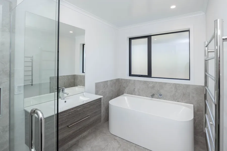 Main bathroom with freestanding bath, Lot 11 Thorncombe Park, Te Awamutu