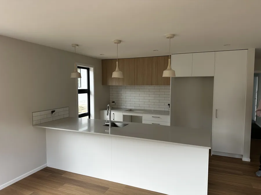 Kitchen in the Lot 1 investment duplex at Cambridge Road, Thorncombe Park, Te Awamutu, near completion