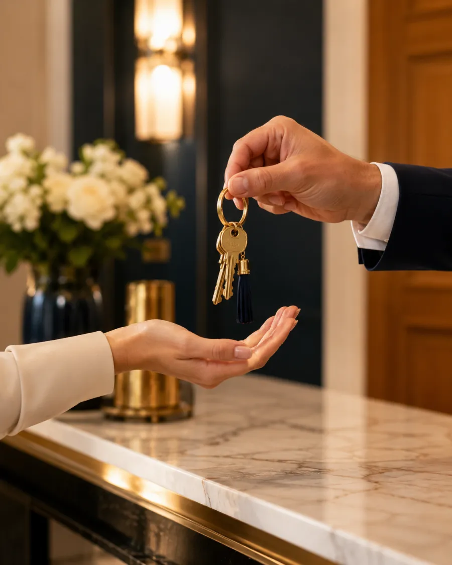Remise des clés d'un logement par un concierge SÉRÉMONIA à un propriétaire