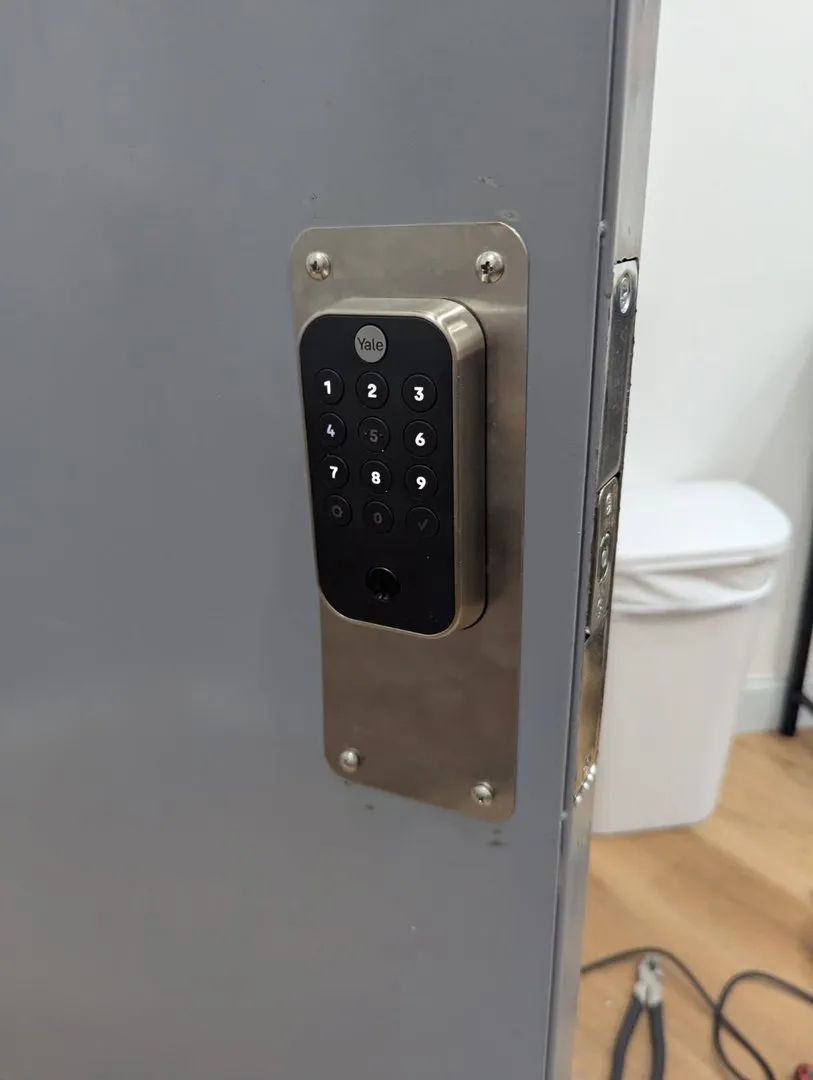 Keypad smart lock on an office door