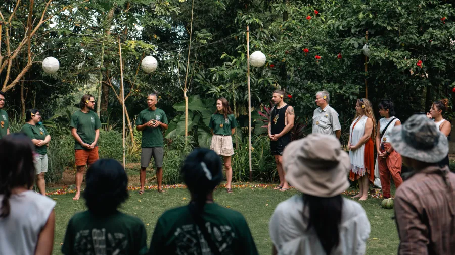 Bamboo U students learning bamboo design in Bali