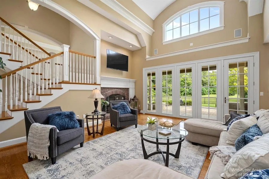 Two-story living room after a TV installation