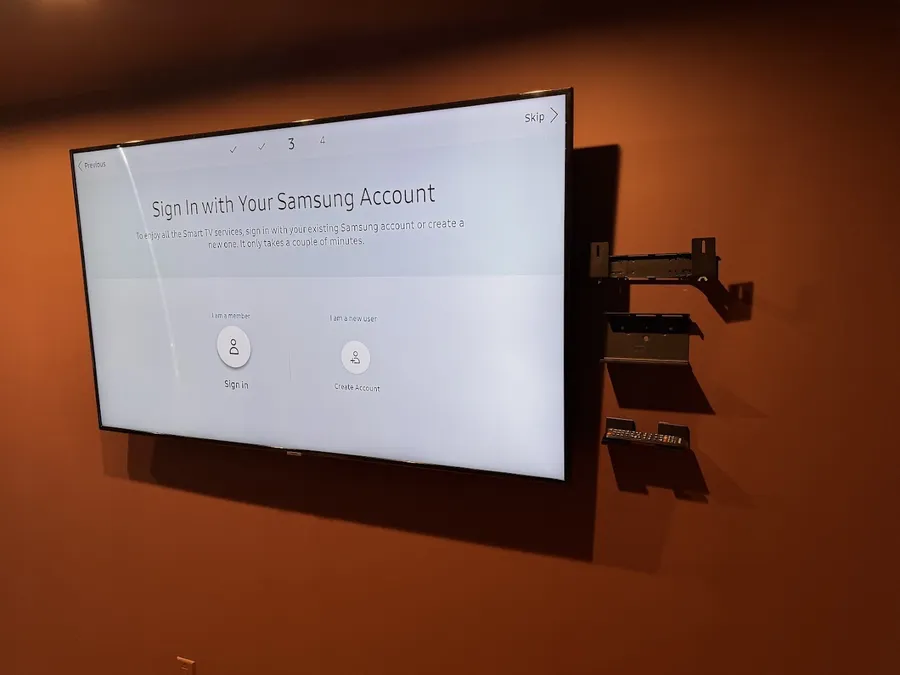Samsung TV on an articulating wall mount