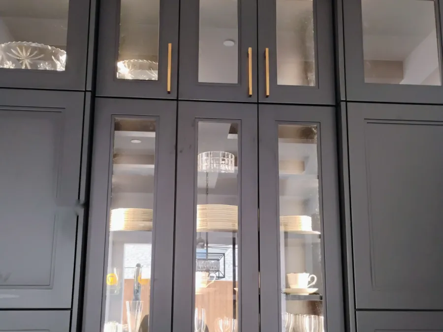 Lit display cabinets with glass doors
