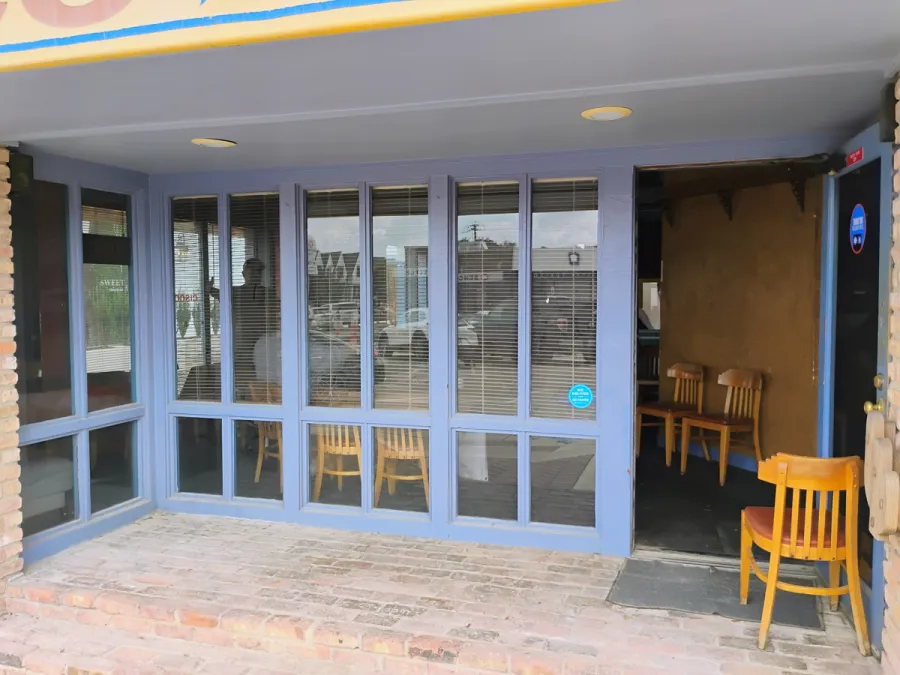 Café storefront with painted frames