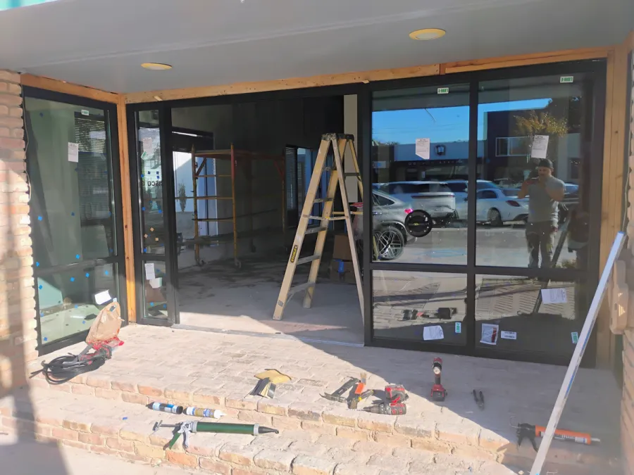 Storefront glass mid-install