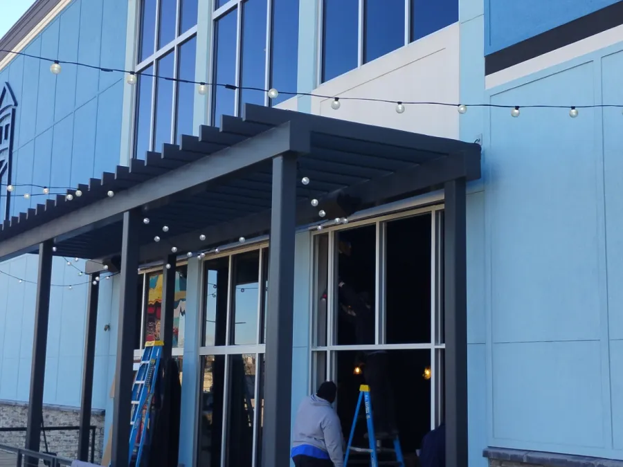 Restaurant storefront with pergola