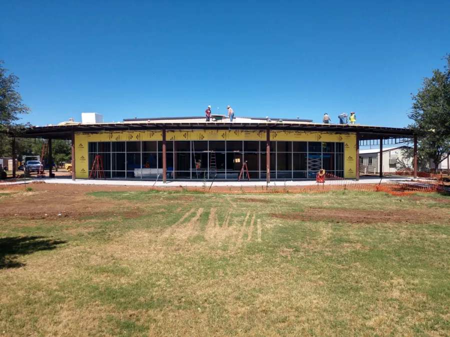 New build with full glass frontage