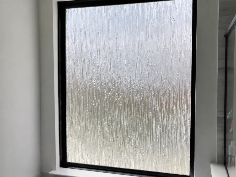 Rain-glass bathroom window, interior view
