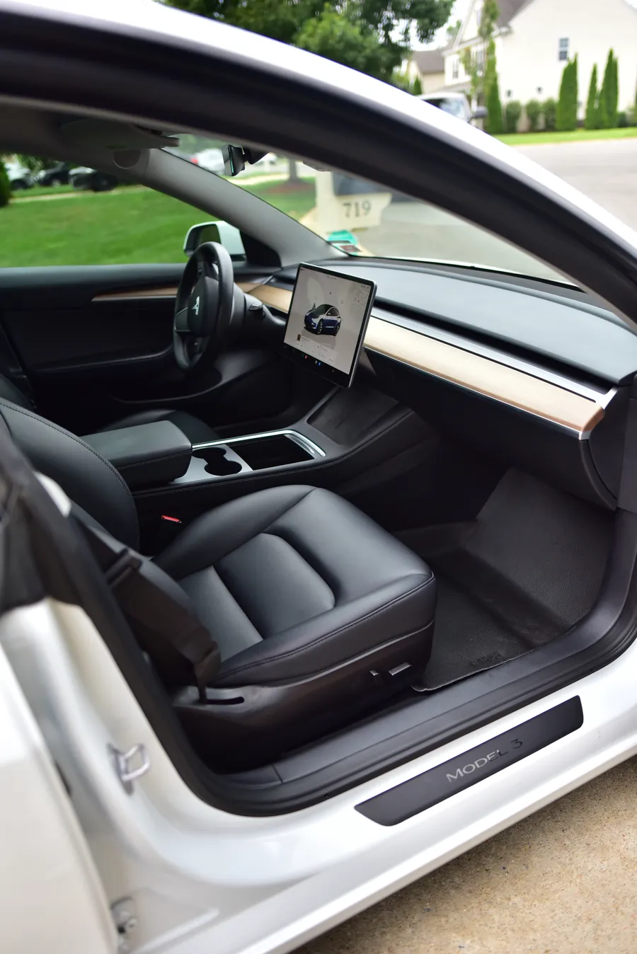 Tesla interior with black seats after detailing