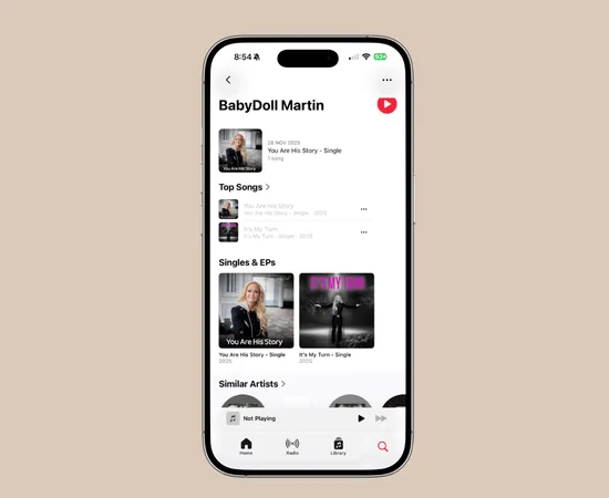 BabyDoll Martin music page shown on a phone screen