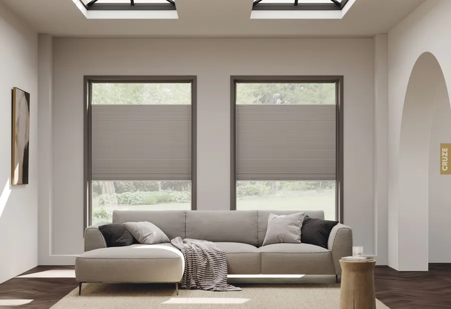 Top down bottom up pleated blinds on two living room windows, Eclipse SBC serving Bawtry