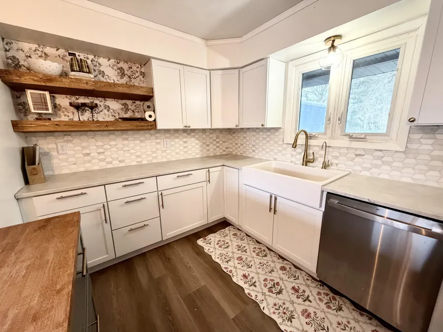 White kitchen with a farmhouse sink