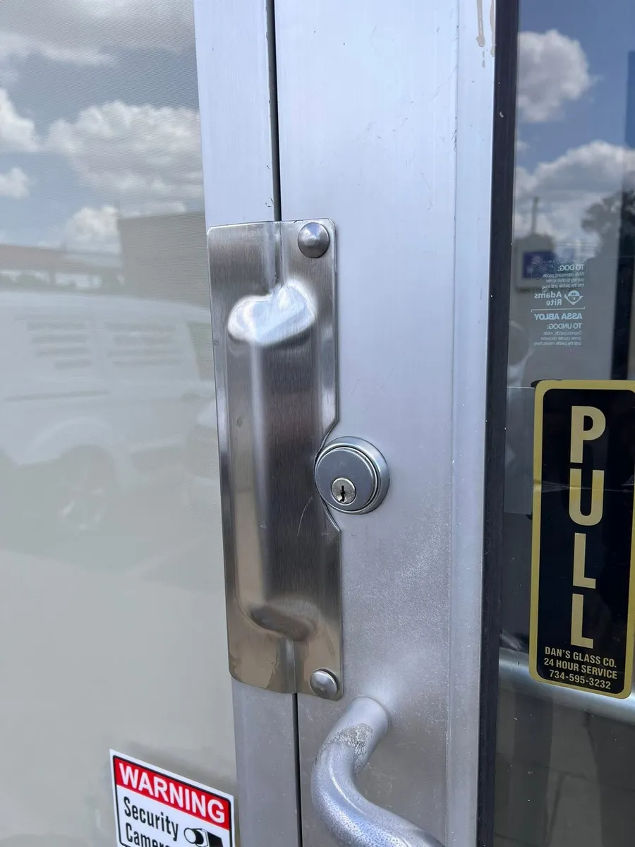 Lock on a glass storefront door