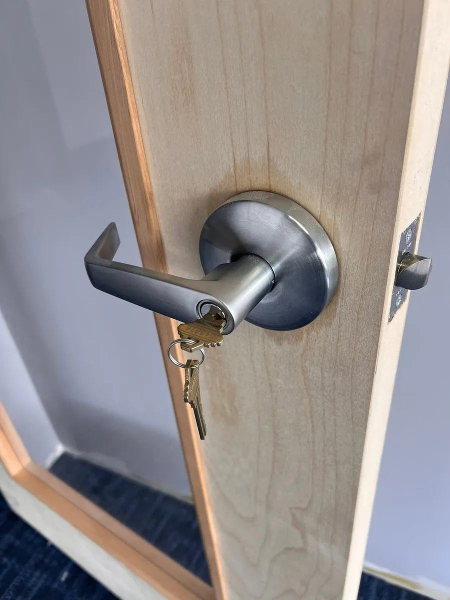 Commercial lever lock with keys on an interior door
