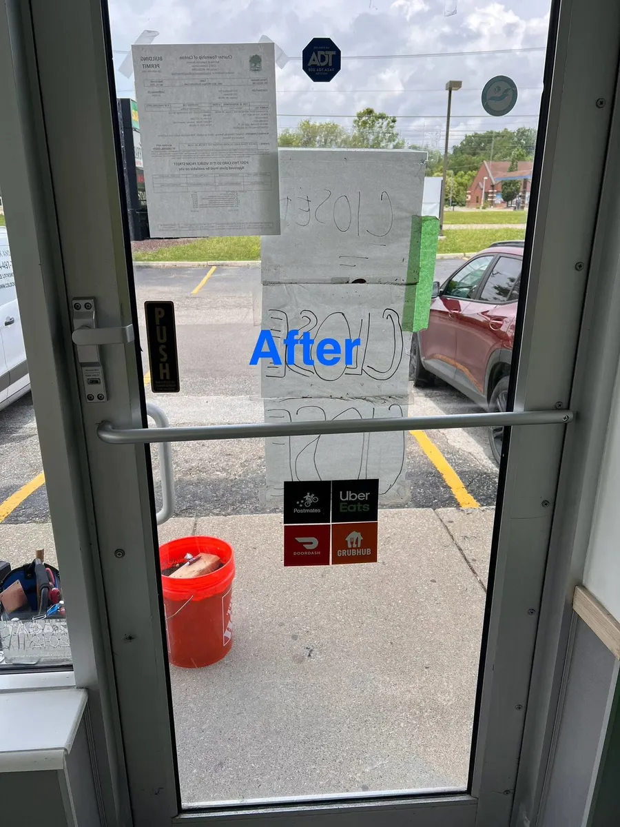 Storefront door with new push bar hardware