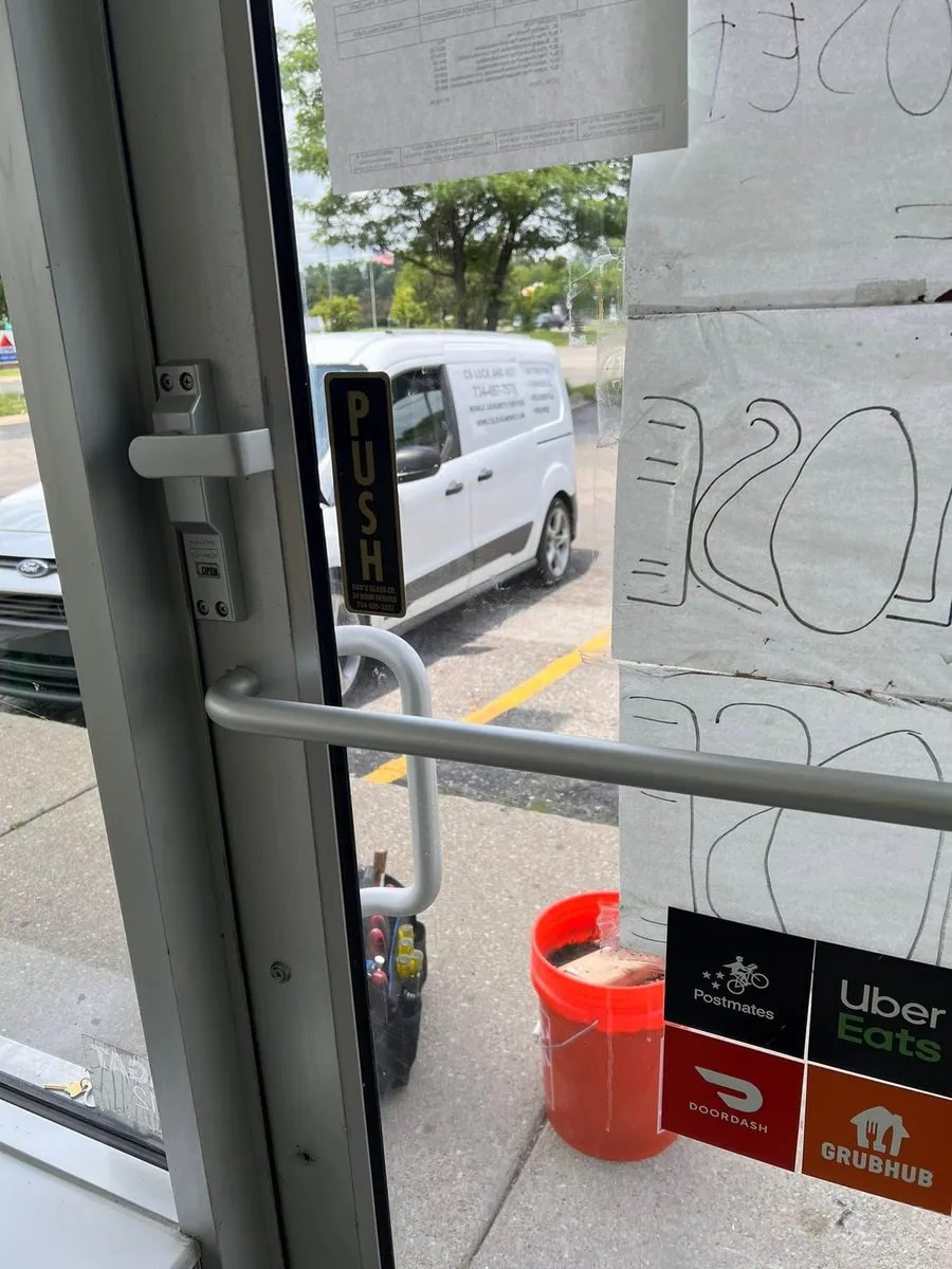 Push bar on a storefront door