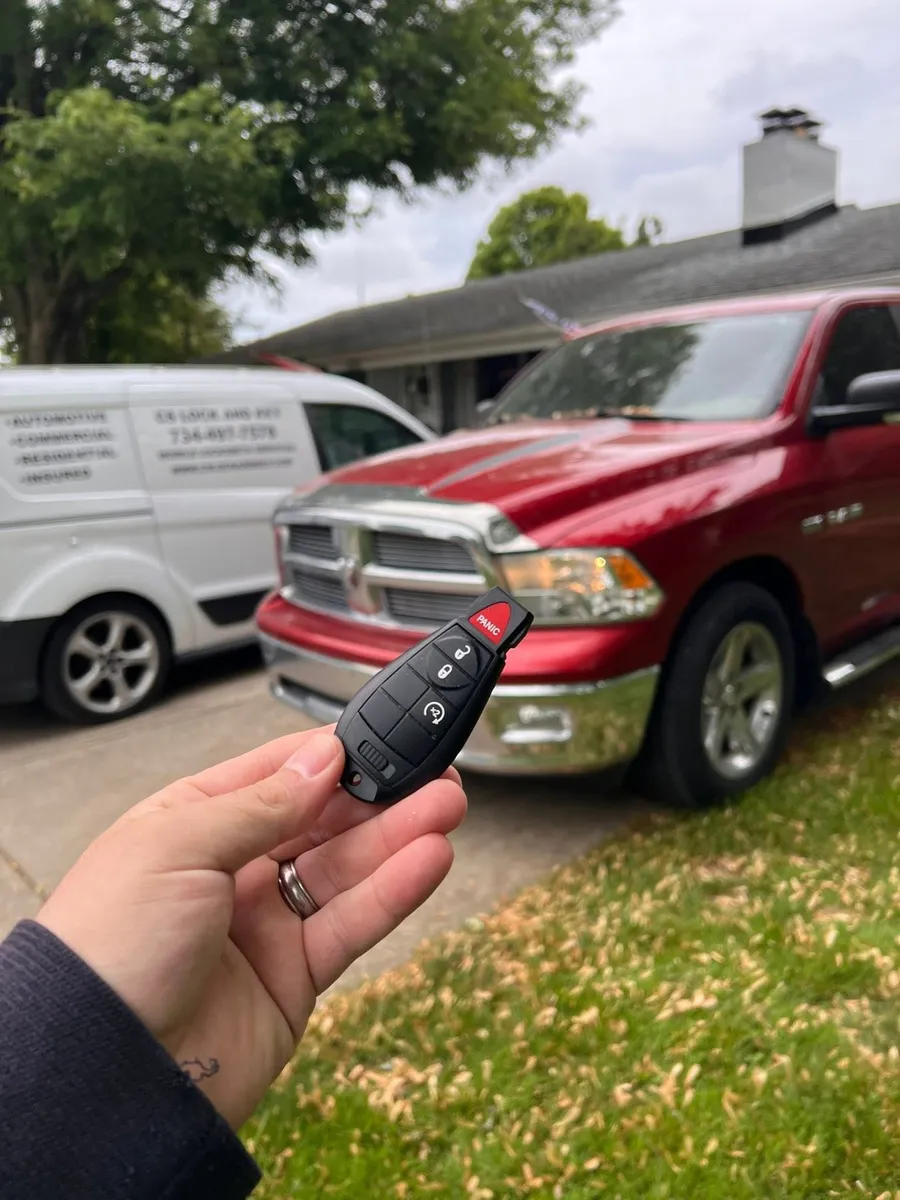 Remote key for a red Ram 1500, with the CS Lock and Key van