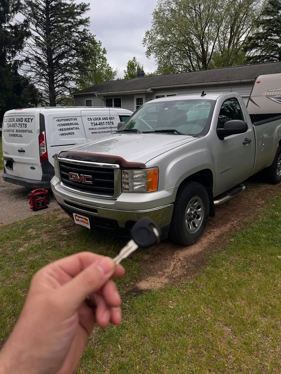 Key for a silver GMC Sierra, with the CS Lock and Key van