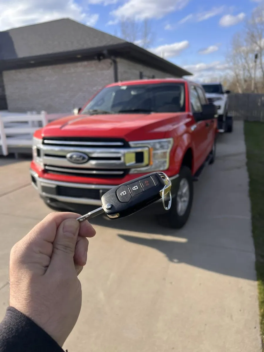 Flip key for a red Ford F-150