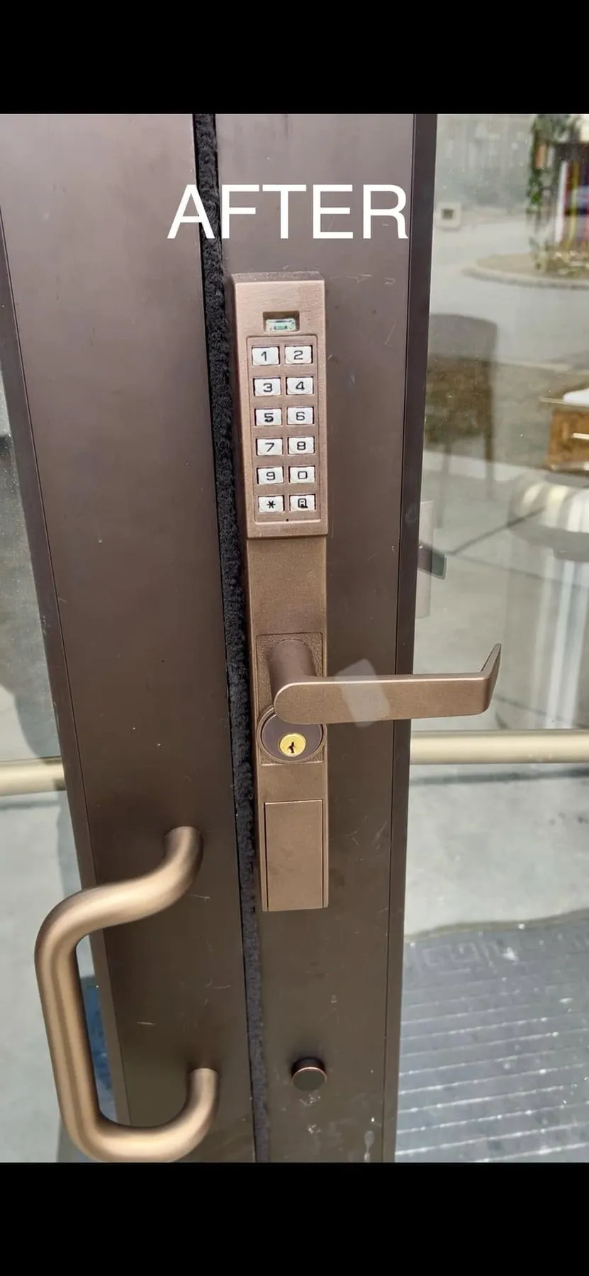 Storefront door with a new keypad lock