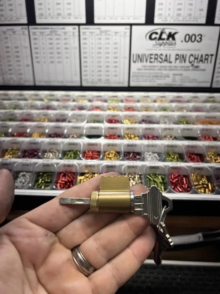Rekeyed cylinder and keys over a pin chart kit