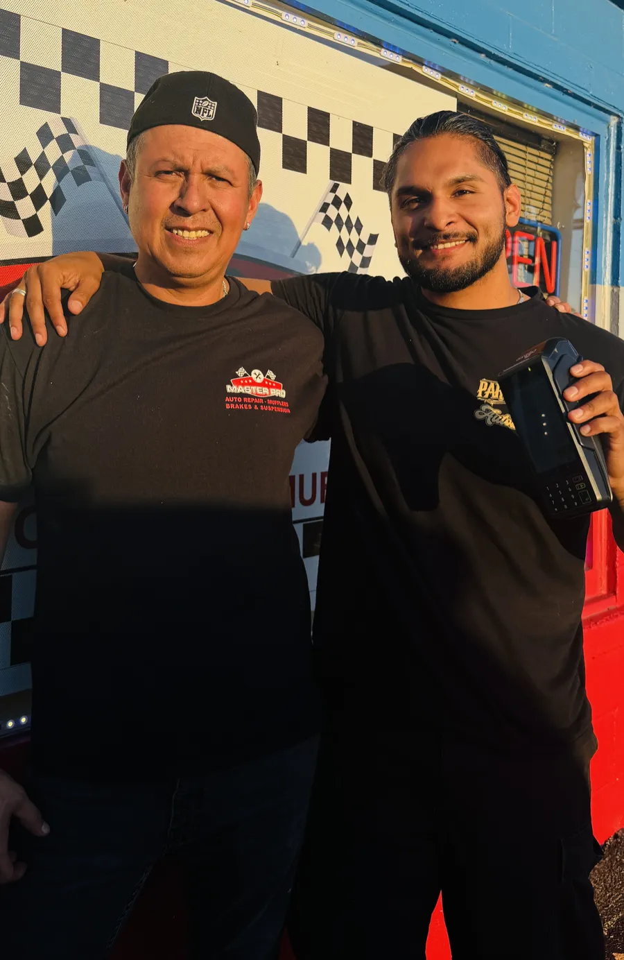 Agustin from Swipe4You with the owner of Master Pro Mufflers & Brakes in Grayslake, IL