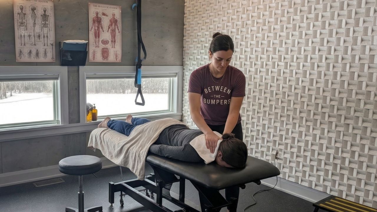 Taylor Baird treating a client in the treatment room