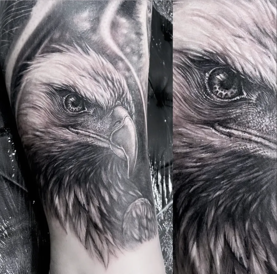 Black and grey tattoo detail by Felipe Rapucci Hamilton NZ