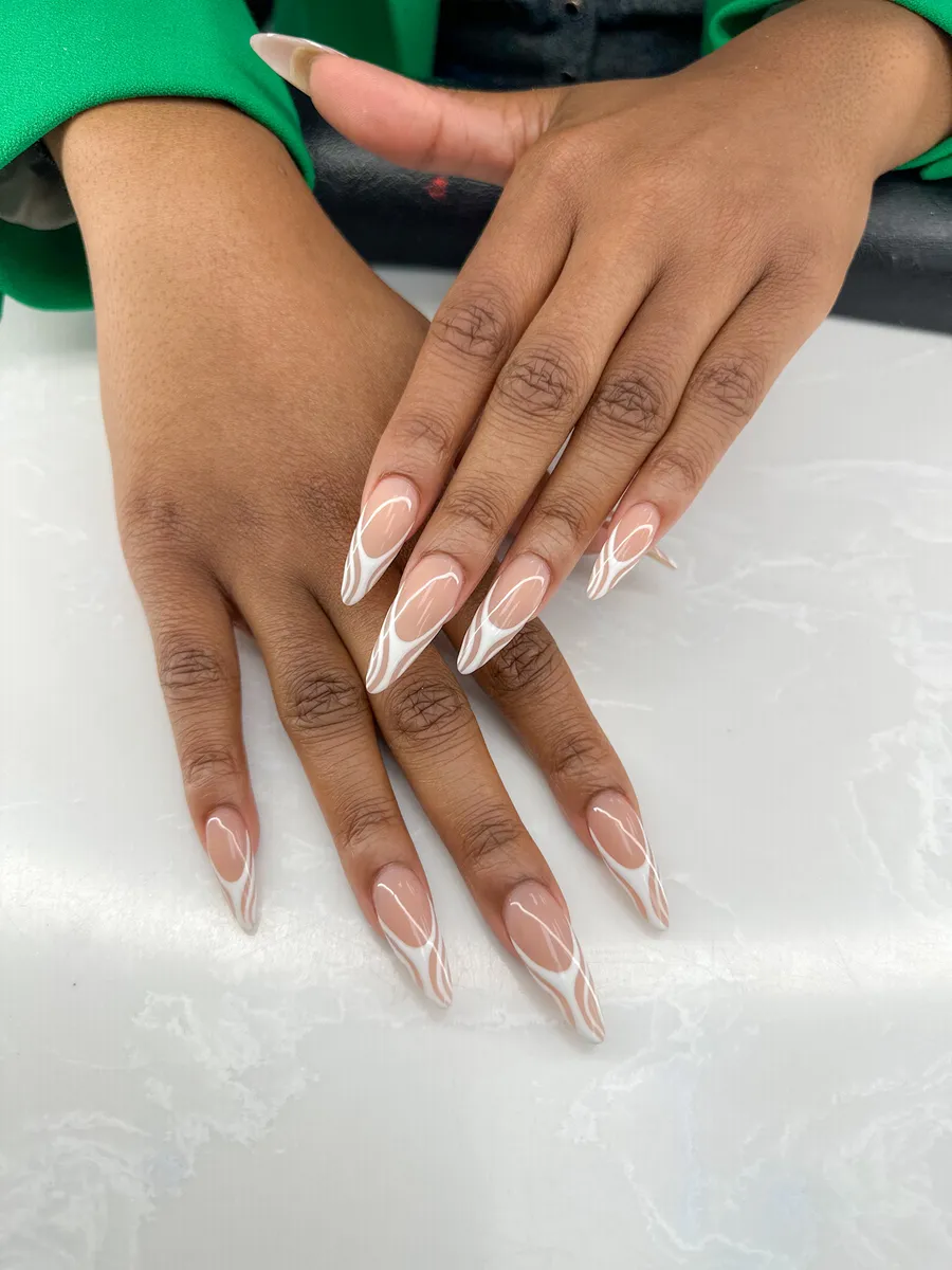 Long almond nails with hand-painted design