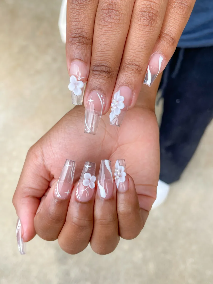 Clear acrylic set with 3D flowers