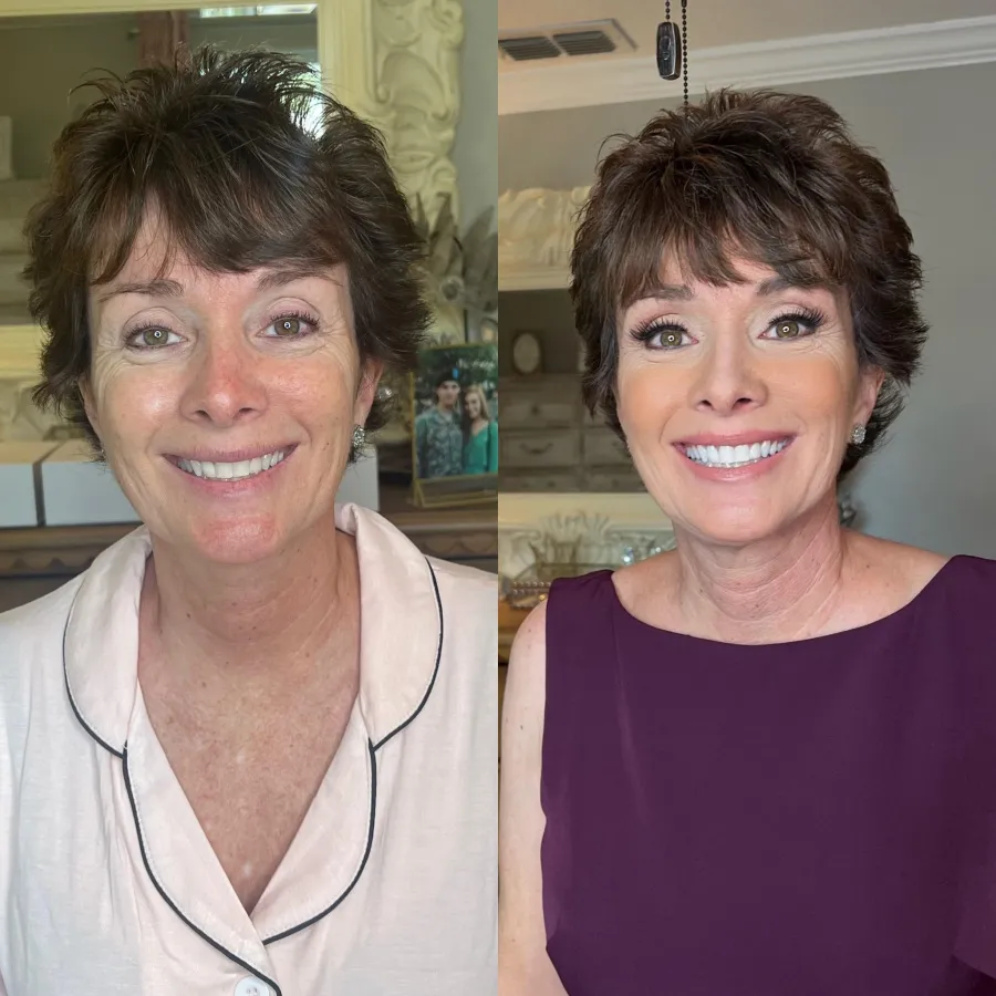 Before and after: mother of the bride makeup on mature skin with soft volume in the hair