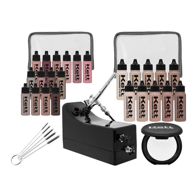 Professional airbrush machine and foundation bottles from the City Lights kit