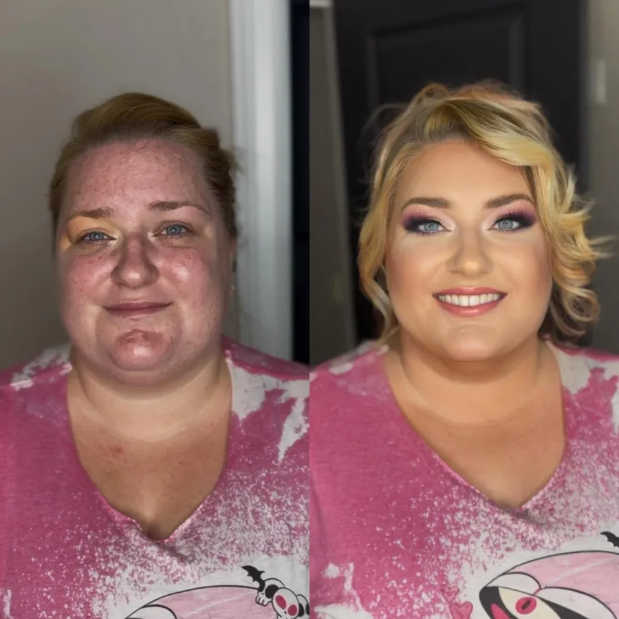 Before and after: full-coverage airbrush makeup evening out redness
