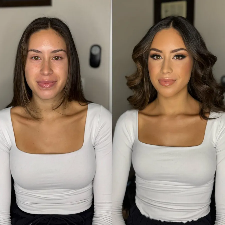 Before and after: soft bronzed glam and smooth, polished hair