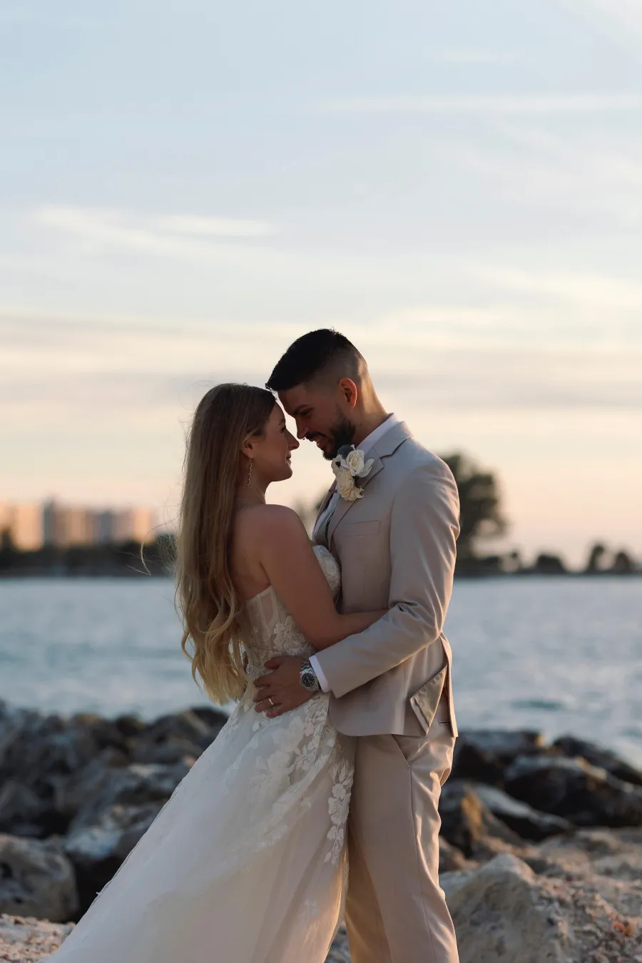 Wedding couple with bridal hair and makeup by City Lights Beauty Agency